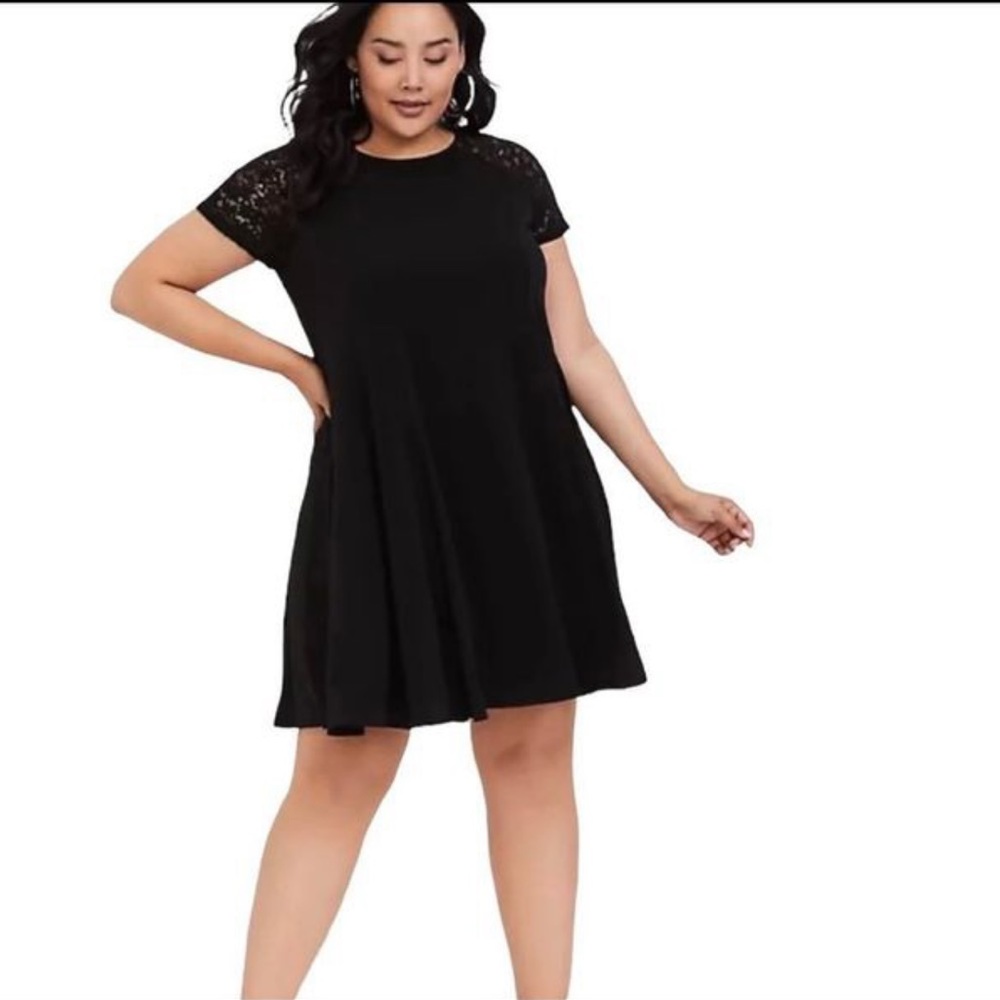 TORRID - Black Lace Studio Knit Trapeze Mini Dress